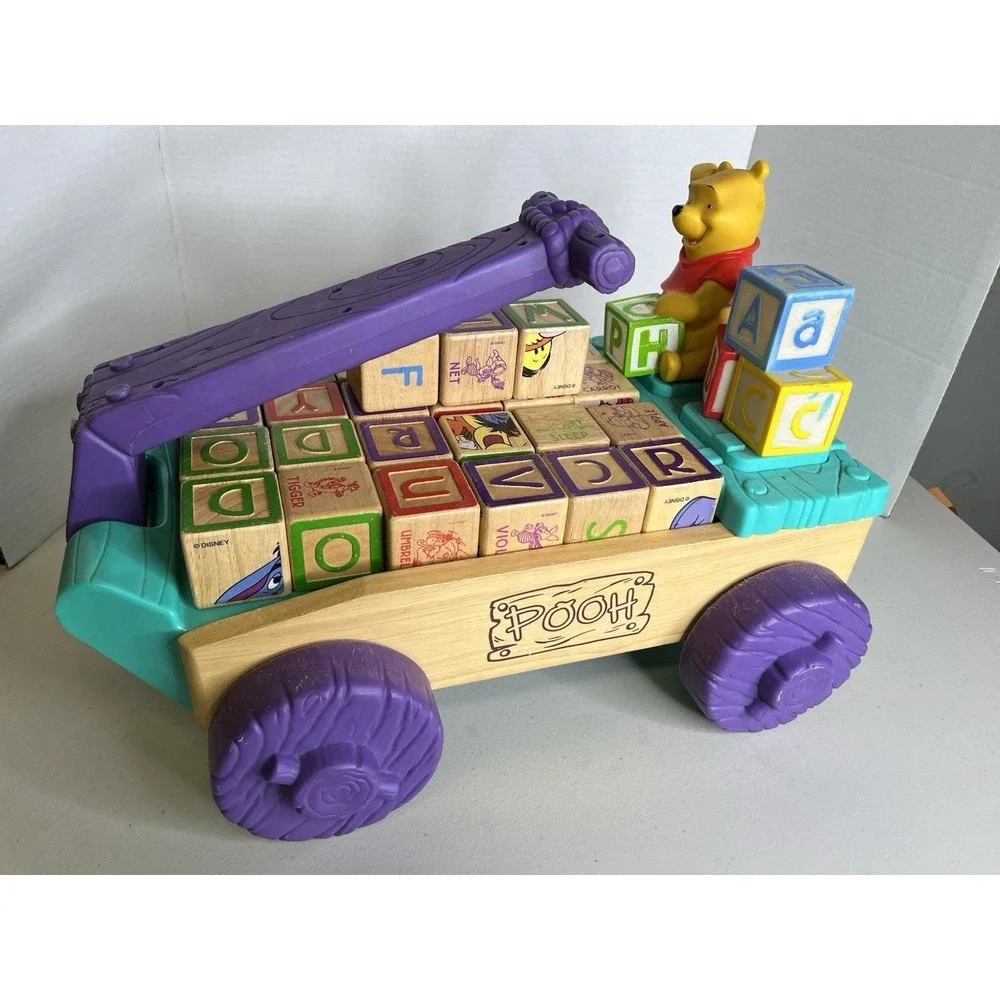 VTG Disney Winnie The‎ Pooh ABC Singing Lighted Wagon w/Alphabet Wooden Blocks